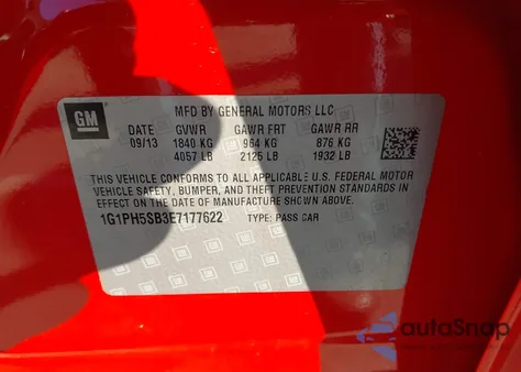 2014 Chevrolet Cruze Eco Auto из США, поврежденный, VIN 1G1PH5SB3E7177622